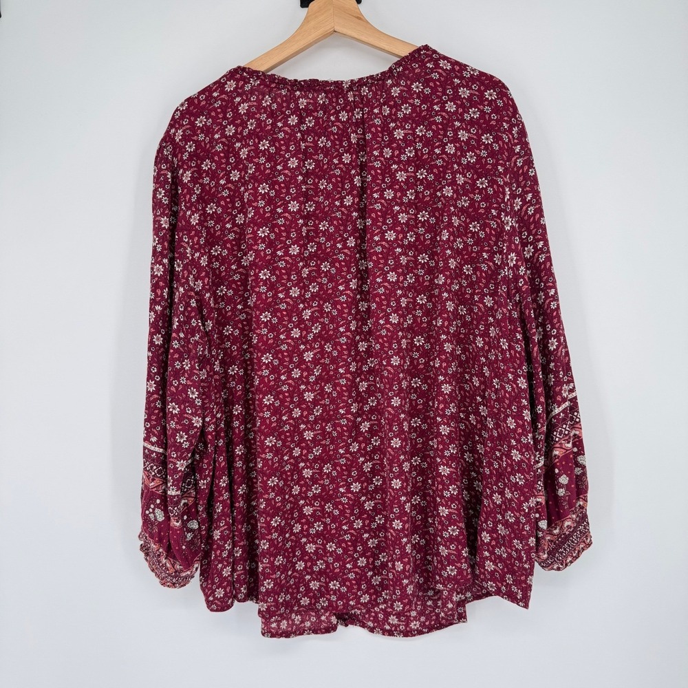 Mason & Belle Blouse 2X Red Floral Button Front Boho Cottagecore Peasant Top - Picture 5 of 14